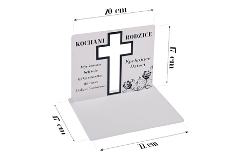 Podstawka pod znicz z wyciętym krzyżem. Wykonana z mlecznej pleksi