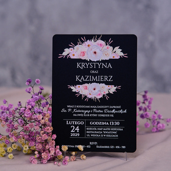 Zaproszenia ślubne PREMIUM wykonane na czarnym SZKLE AKRYLOWYM-ZCZ13B
