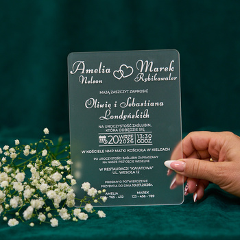 Zaproszenia ślubne PREMIUM wykonane na SZKLE AKRYLOWYM satynowym -ZS05A