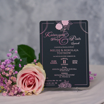 Zaproszenia ślubne PREMIUM wykonane na czarnym SZKLE AKRYLOWYM-ZJC09