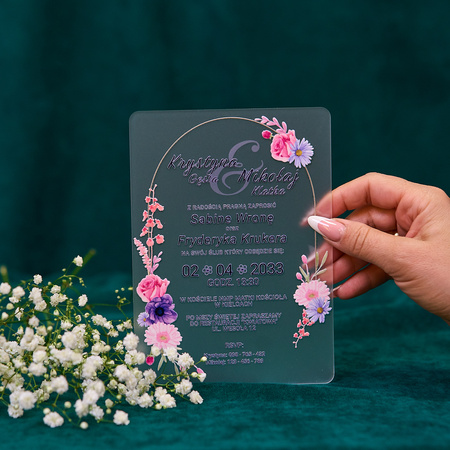 Zaproszenia ślubne PREMIUM wykonane na SZKLE AKRYLOWYM satynowym-ZS08