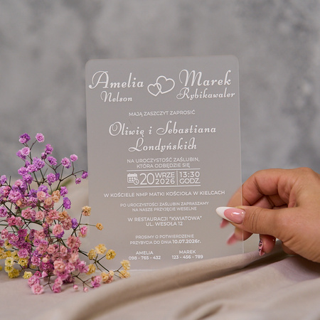 Zaproszenia ślubne PREMIUM wykonane na SZKLE AKRYLOWYM satynowym -ZS05A