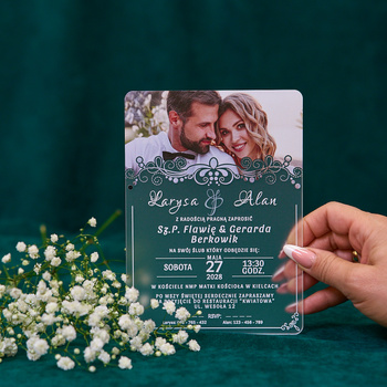 Zaproszenia ślubne PREMIUM wykonane na SZKLE AKRYLOWYM satynowym-ZS07