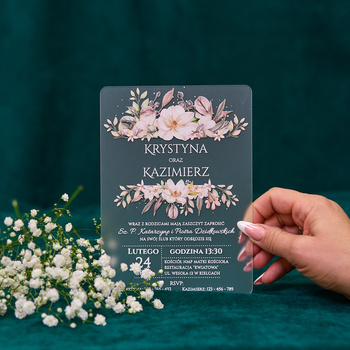 Zaproszenia ślubne PREMIUM wykonane na SZKLE AKRYLOWYM satynowym-ZS13A